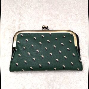 Chic Green Polka Half Moon Dot Clutch Wallet. Faux leather